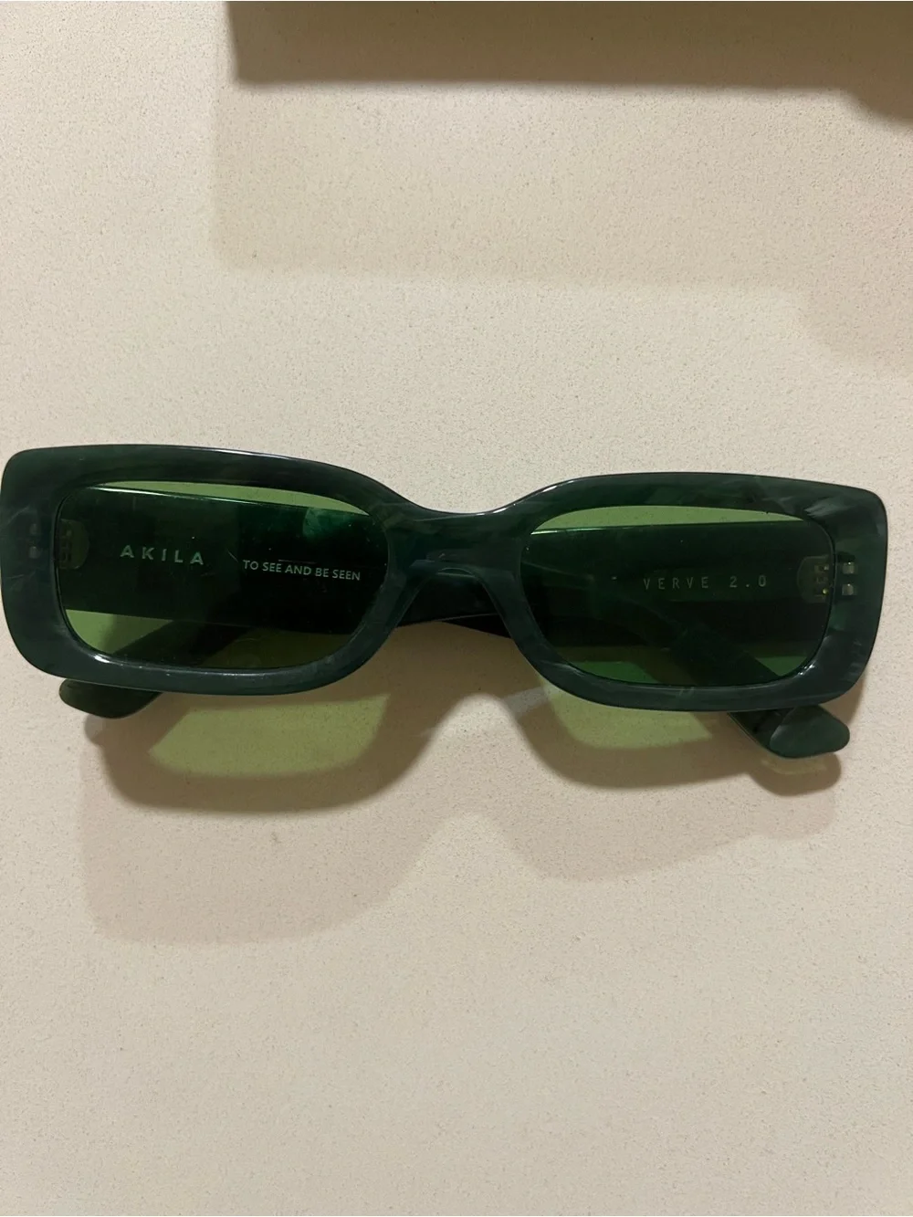 AKILA Green Rectangular Sunglasses with Olive Case